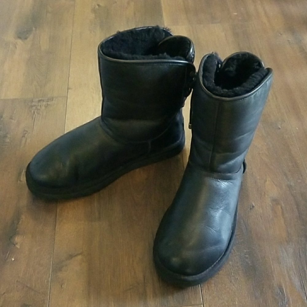 Black leather UGG boots